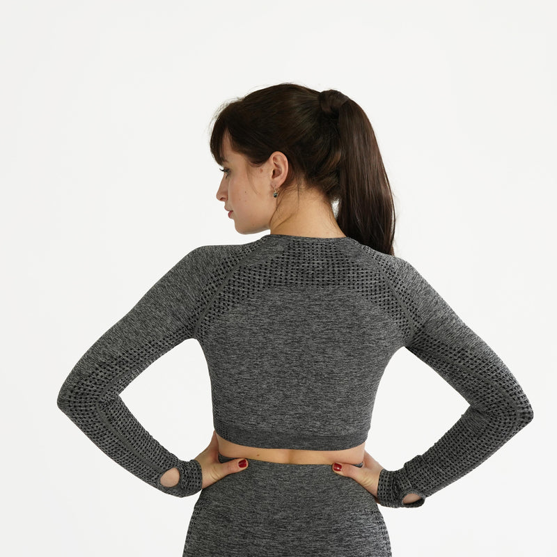 Elite Seamless Longsleeve Crop Top Grey